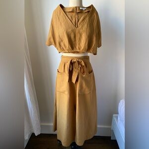 Upcycled Madewell Linen Mustard Top & Skirt Set Size 2 New